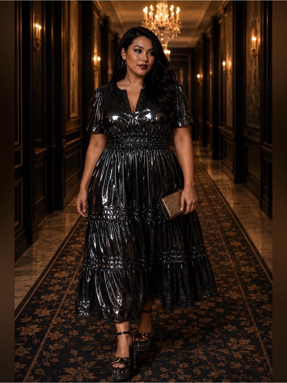 Anthropologie Somerset Maxi Dress Metallic Dark Silver Plus Size 3X Glam Party - Picture 5 of 7
